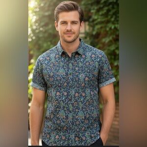 NWT!! Picture Organic Manatee Mens Short Sleeve Button Up Shirt Size Large